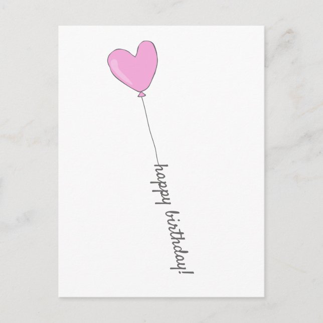 Happy Birthday - Sweet Pink Heart Shaped Balloon Postkarte (Vorderseite)