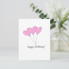 Happy Birthday - Sweet Pink Heart Shaped Balloons Postkarte