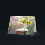 Happy Birthday Sweet Sister Sunflower Card Karte<br><div class="desc">Die Vorderseite der Karte hat einen hübschen Korb mit Sonnenblumen und sagt: "Glücklich zum Geburtstag, süße Schwester." Sie können den Text bearbeiten, um zu sagen, was Sie wollen. Das Innere hat zwei weitere Bilder von Sonnenblumen und die Worte: "Einen schönen Tag wünschen." Die Rückseite hat ein weiteres hübsches Bild von...</div>