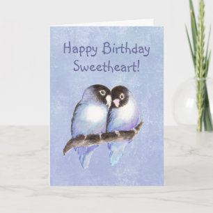 Happy Birthday Sweetheart Blue Lovebirds Karte