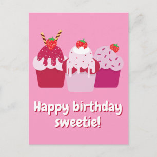 Happy Birthday Sweetie Niedlich Strawberry Shortca Postkarte