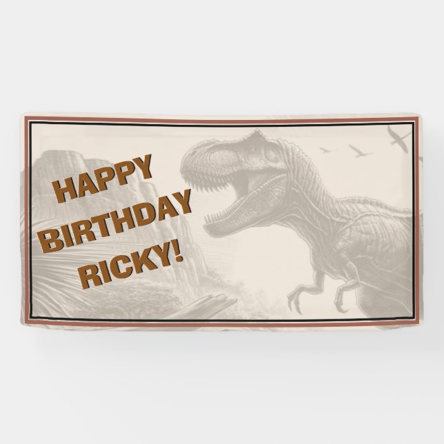 HAPPY BIRTHDAY T-rex Dinosaur Banner (Horizontal)