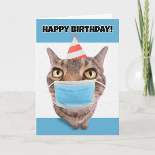 Happy Birthday Tabby Cat in Coronavirus Gesichtsma Feiertagskarte