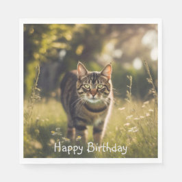 Happy Birthday Tabby Cat Serviette