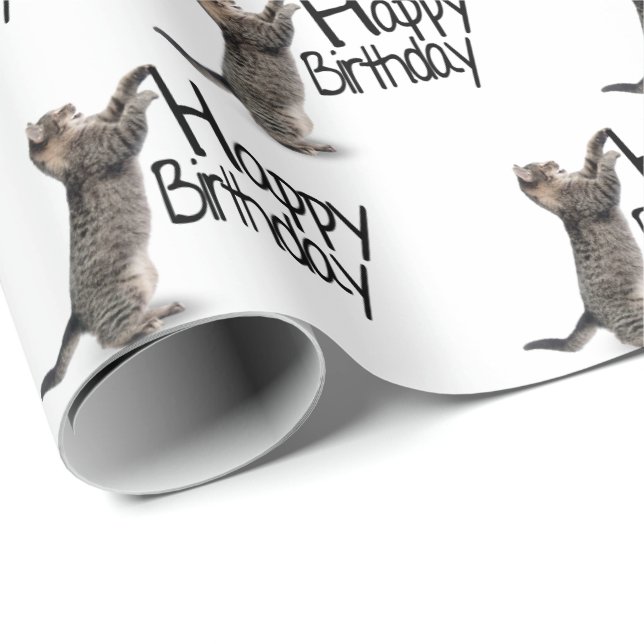 Happy Birthday Tabby Cat Spaß Geschenkpapier (Rolleneckpunkt)