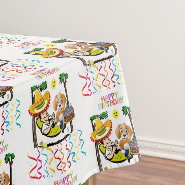 Happy Birthday Tablecloth Man Dog Sombrero Tischdecke (Beispiel)