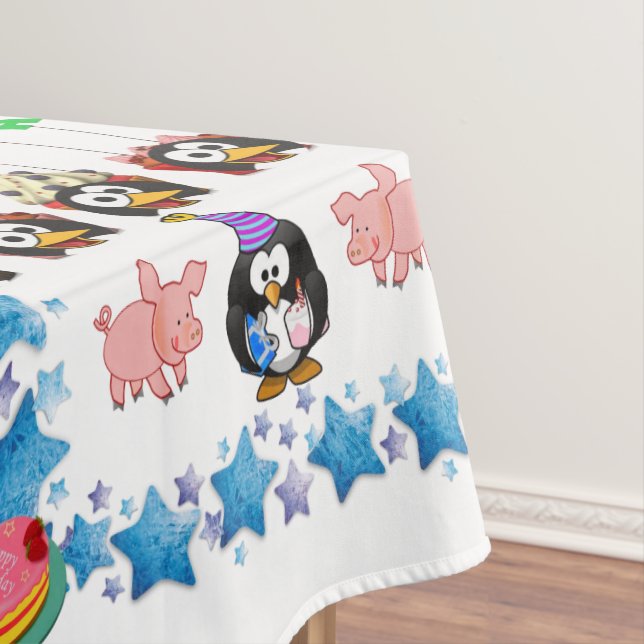 Happy Birthday Tablecloth Penguin Pink Schweine Tischdecke (Beispiel)