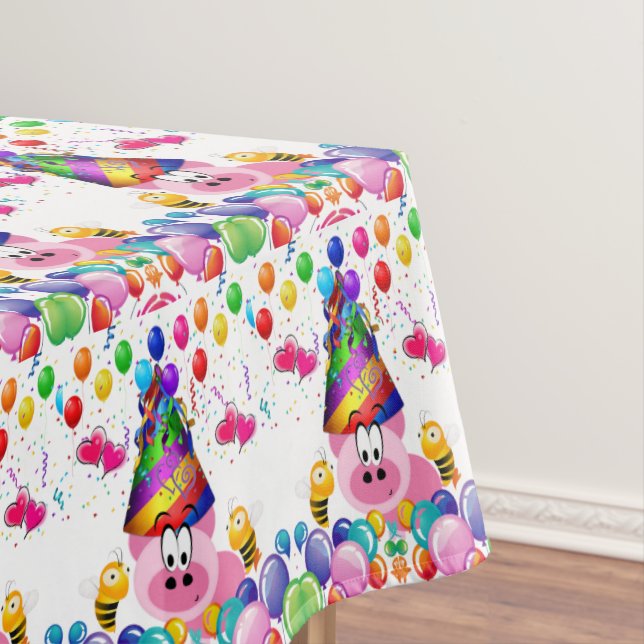 Happy Birthday Tablecloth Pink Pigs Bumblebe Tischdecke (Beispiel)