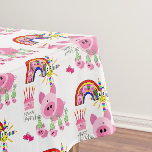Happy Birthday Tablecloth Pink Schweine Tischdecke (Beispiel)