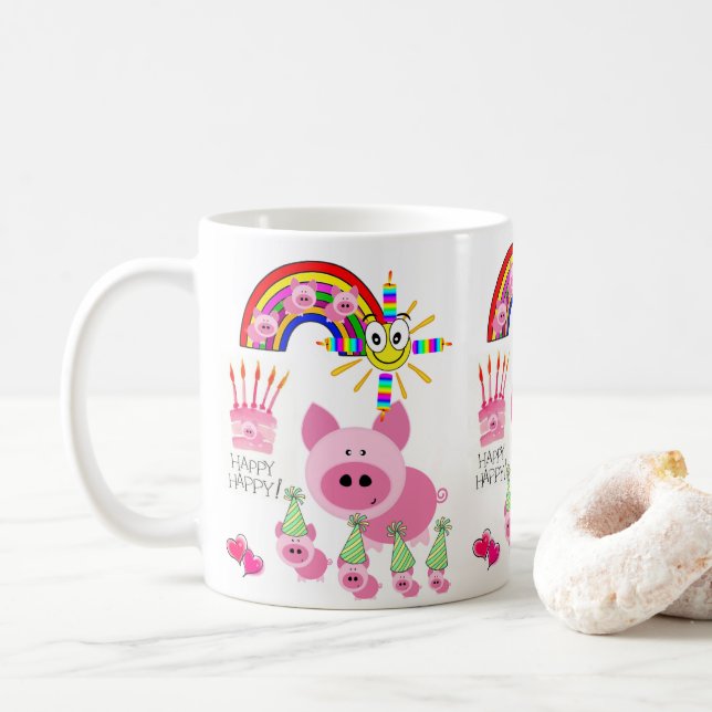 Happy Birthday Tasse Pink Pig (Mit Donut)