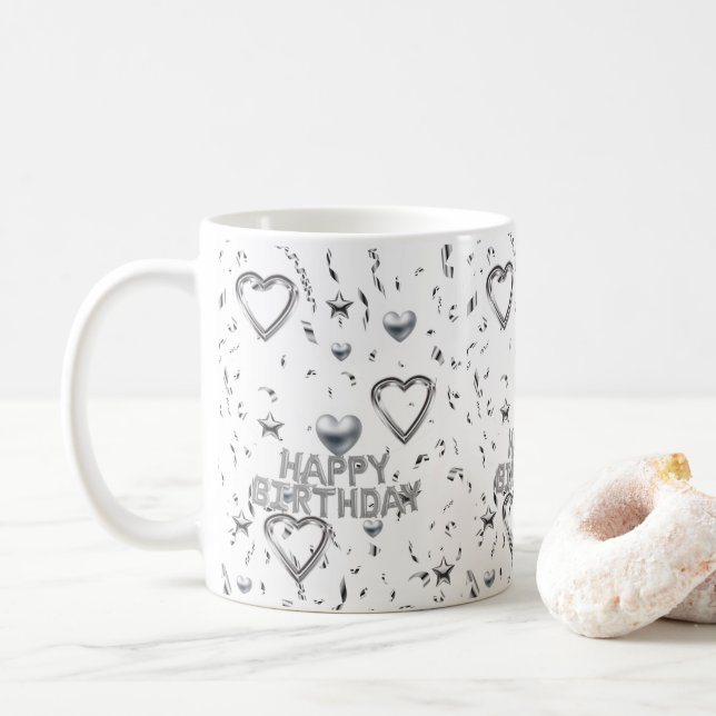 Happy Birthday Tasse Silver Hearts (Mit Donut)