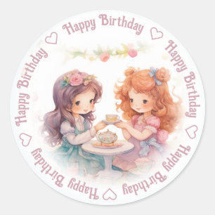 Happy Birthday Tea Party Runder Aufkleber