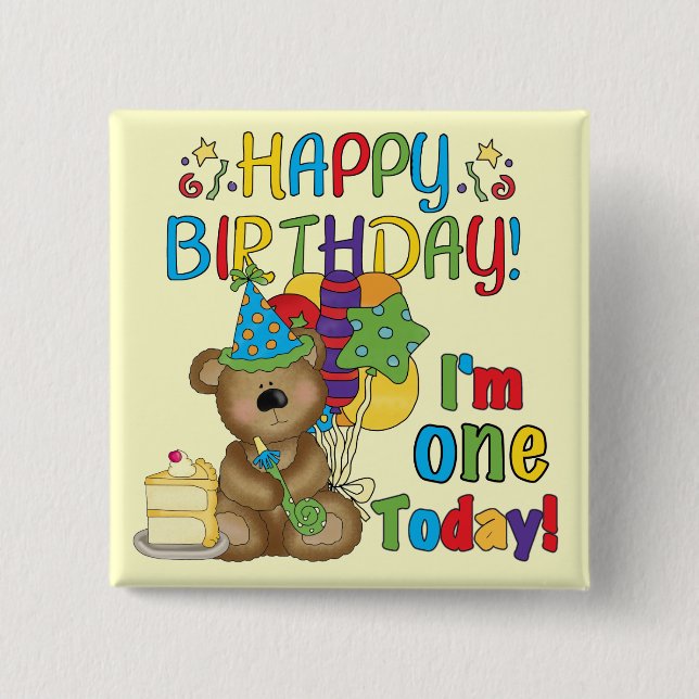 Happy Birthday Teddy Bär 1. T - Shirt und Geschenk Button (Vorderseite)