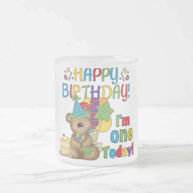 Happy Birthday Teddy Bär 1. T - Shirt und Geschenk Mattglastasse (Mittel)