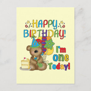 Happy Birthday Teddy Bär 1. T - Shirt und Geschenk Postkarte