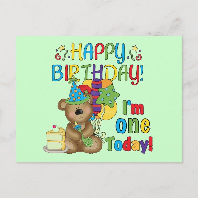 Happy Birthday Teddy Bär 1. T - Shirt und Geschenk Postkarte (Vorderseite)