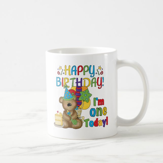 Happy Birthday Teddy Bär 1. T - Shirt und Geschenk Tasse (Rechts)