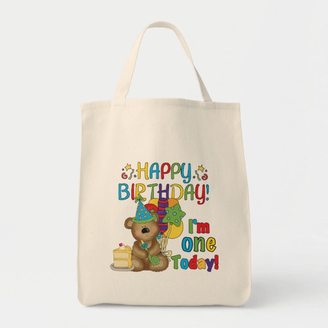 Happy Birthday Teddy Bär 1. T - Shirt und Geschenk Tragetasche (Vorne)