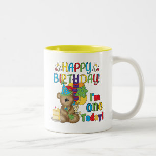 Happy Birthday Teddy Bär 1. T - Shirt und Geschenk Zweifarbige Tasse