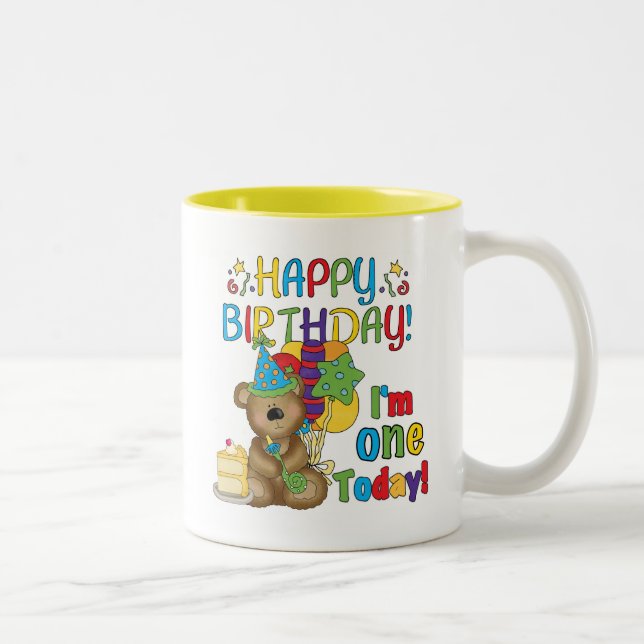 Happy Birthday Teddy Bär 1. T - Shirt und Geschenk Zweifarbige Tasse (Rechts)