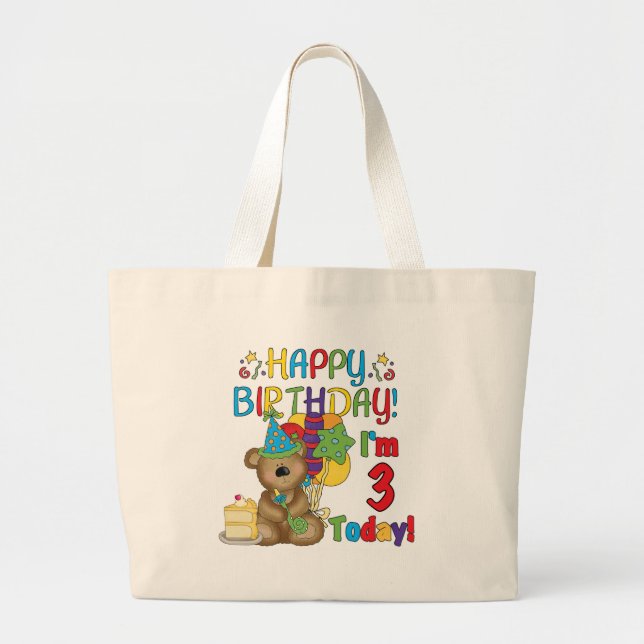 Happy Birthday Teddy Bär 3. Tshirts und Geschenke Jumbo Stoffbeutel (Vorne)