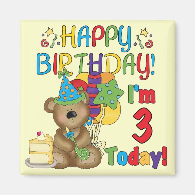 Happy Birthday Teddy Bär 3. Tshirts und Geschenke Magnet (Vorne)
