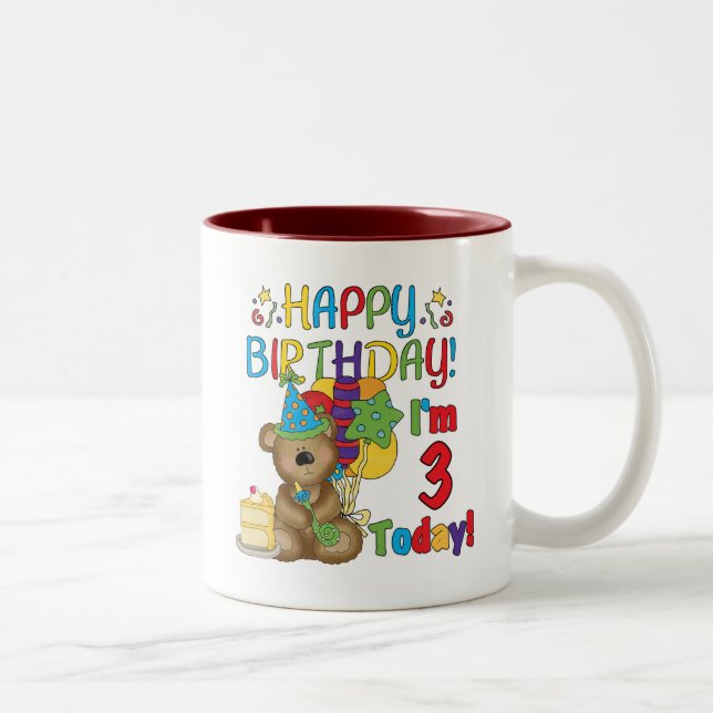 Happy Birthday Teddy Bär 3. Tshirts und Geschenke Zweifarbige Tasse (Rechts)