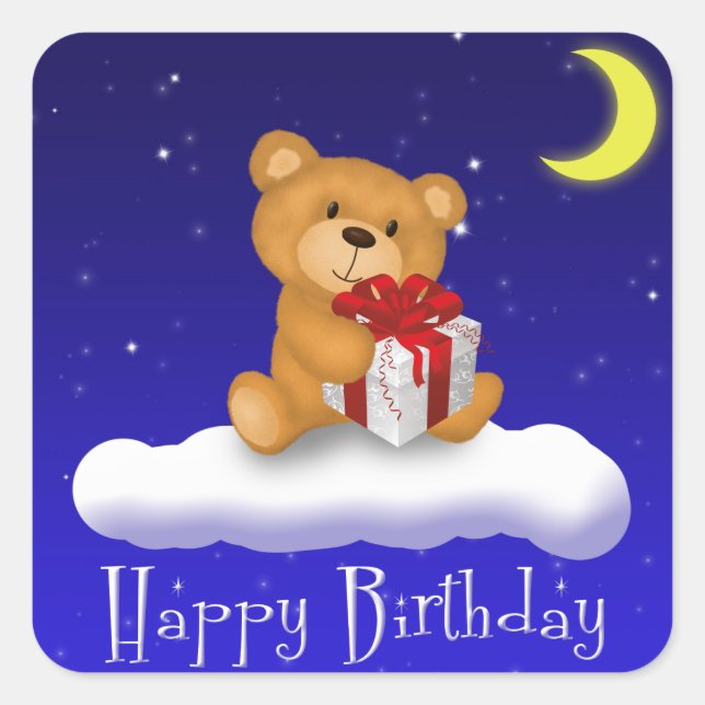 Happy Birthday Teddy Bear Gift Quadratischer Aufkleber (Vorderseite)