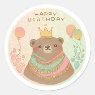 Happy Birthday Teddy Bear Illustration Runder Aufkleber