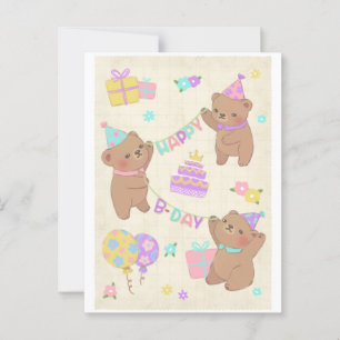 Happy Birthday Teddy Bears Illustration Postkarte