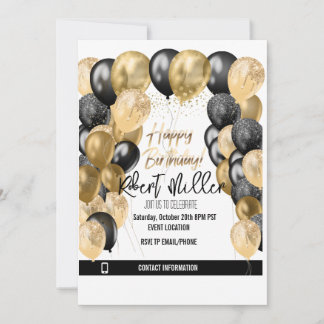 Happy Birthday Template Black Gold - Transparent Einladung