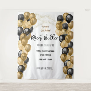 Happy Birthday Template Black Gold - Transparent Wandteppich