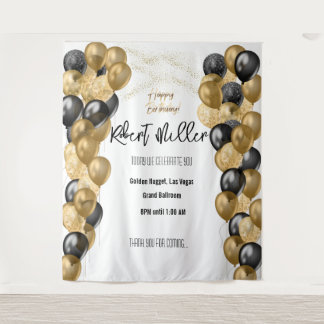 Happy Birthday Template Black Gold - Transparent Wandteppich