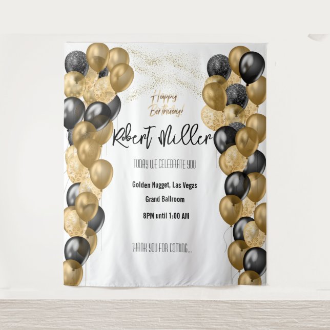 Happy Birthday Template Black Gold - Transparent Wandteppich (Vorderseite)