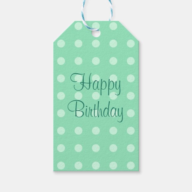 Happy Birthday Template Rustic Dots Mint Green Gif Geschenkanhänger (Vorderseite)