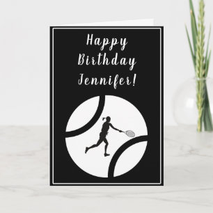 Happy Birthday Tennis Card Schwarz-weißer Girl Spo Karte