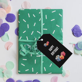  Happy Birthday text and gift boxes images black  Geschenkanhänger