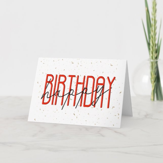 Happy Birthday Text und Gold Confetti Karte (Vorderseite)
