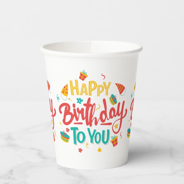 Happy Birthday Themed Paper Cups Pappbecher (Links)