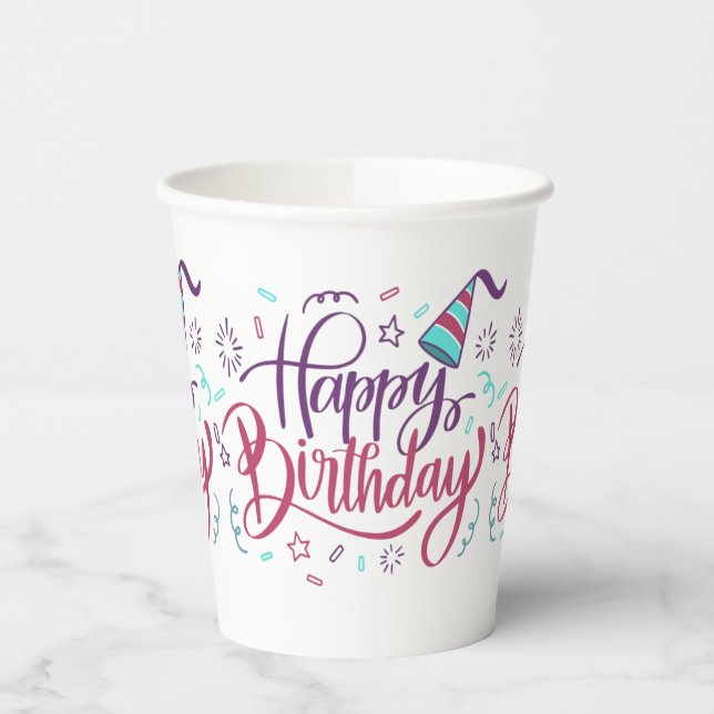 Happy Birthday Themed Paper Cups Pappbecher (Links)