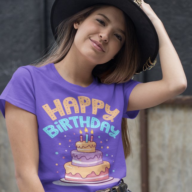Happy Birthday Three Tier Birthday Cake T-Shirt (Von Creator hochgeladen)