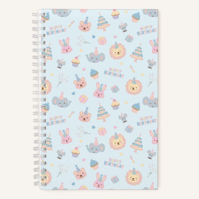 Happy Birthday Tiere Blau Notizbuch (Vorderseite)