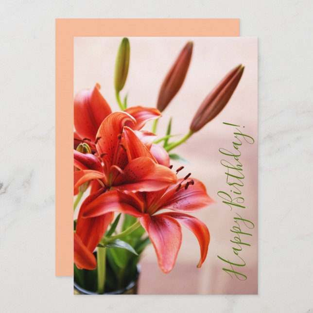 Happy Birthday Tiger Lilies Foto Custom Card Karte (Vorne/Hinten)