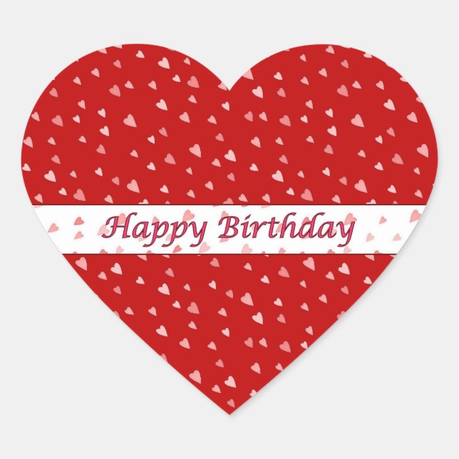 Happy Birthday Tiny Hearts on Red Heart Sticker (Vorderseite)