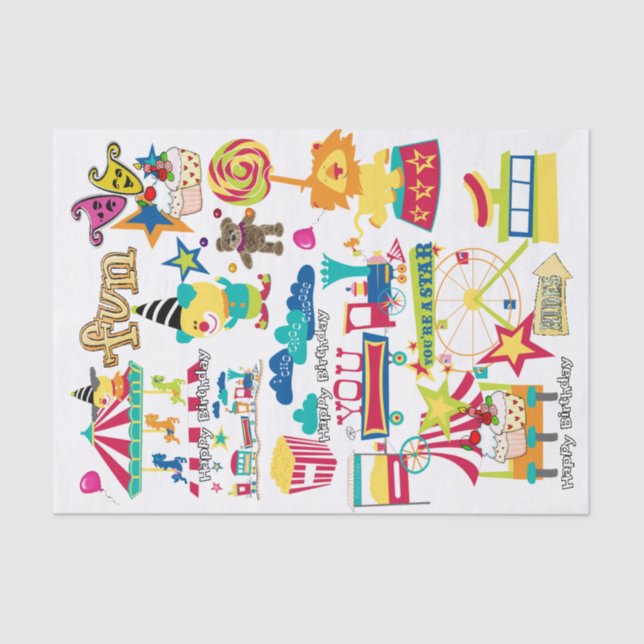 Happy Birthday Tissue Carnival Circus Seidenpapier (Vorderseite)