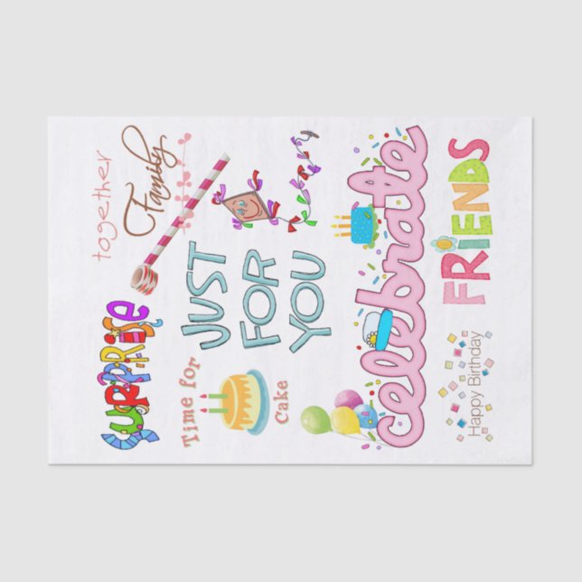 Happy Birthday Tissue Friends FamilyÜberraschung Seidenpapier (Vorderseite)