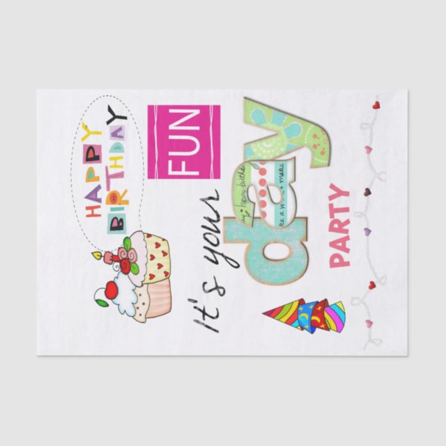 Happy Birthday Tissue FUN Cupcake Seidenpapier (Vorderseite)