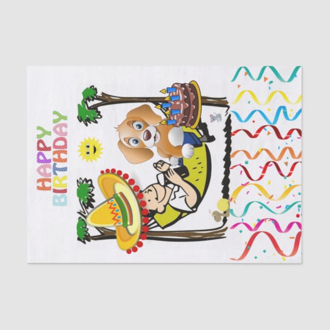Happy Birthday Tissue Man Dog Seidenpapier (Vorderseite)