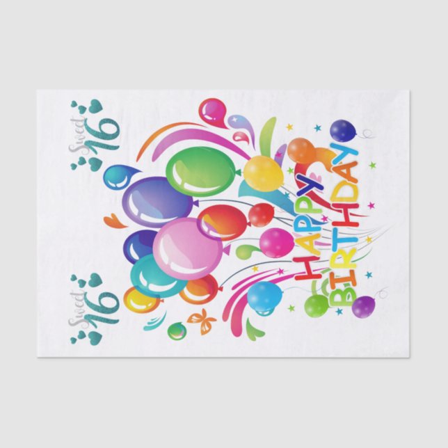 Happy Birthday Tissue Paper 16 . Geburtstag Seidenpapier (Vorderseite)