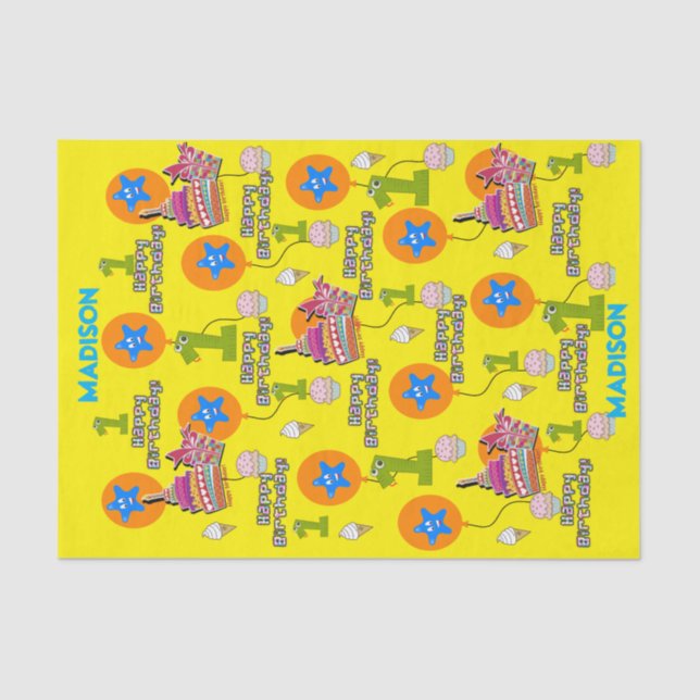 Happy Birthday Tissue Paper #1 Erster Geburtstag Seidenpapier (Vorderseite)